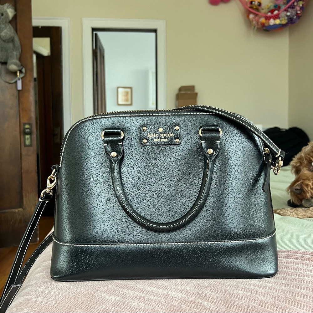 Kate Spade Leather Medium Satchel Crossbody Bag Black